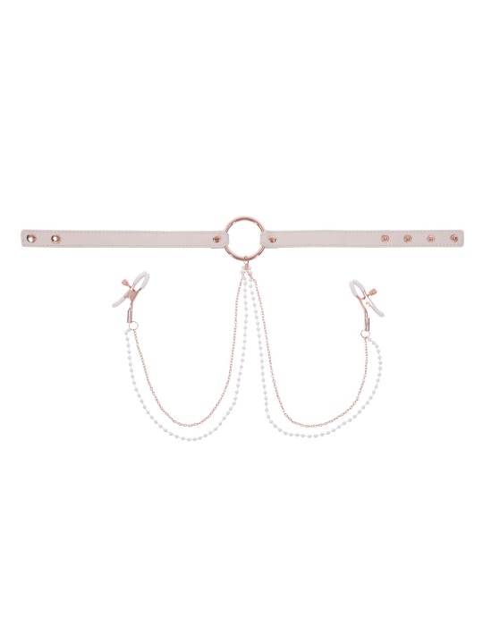 Sportsheets – S&M Peaches ‘n CreaMe Halsband met Tepelklemmen – Cream