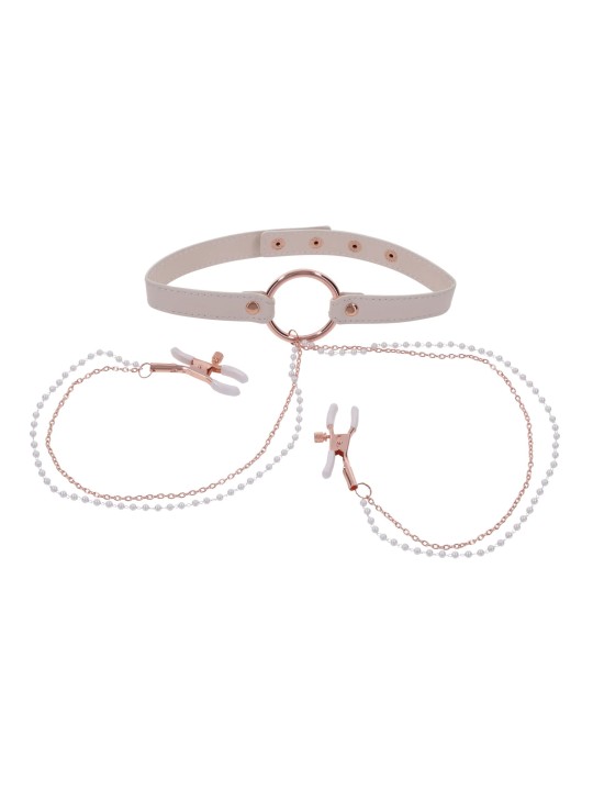 Sportsheets – S&M Peaches ‘n CreaMe Halsband met Tepelklemmen – Cream