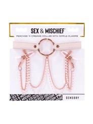 Sportsheets – S&M Peaches ‘n CreaMe Halsband met Tepelklemmen – Cream