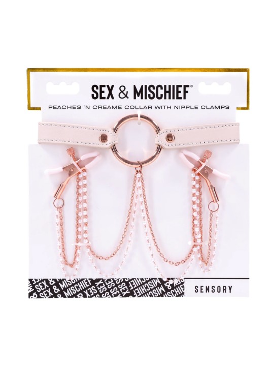 Sportsheets – S&M Peaches ‘n CreaMe Halsband met Tepelklemmen – Cream