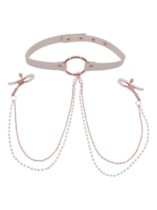 Sportsheets – S&M Peaches ‘n CreaMe Halsband met Tepelklemmen – Cream