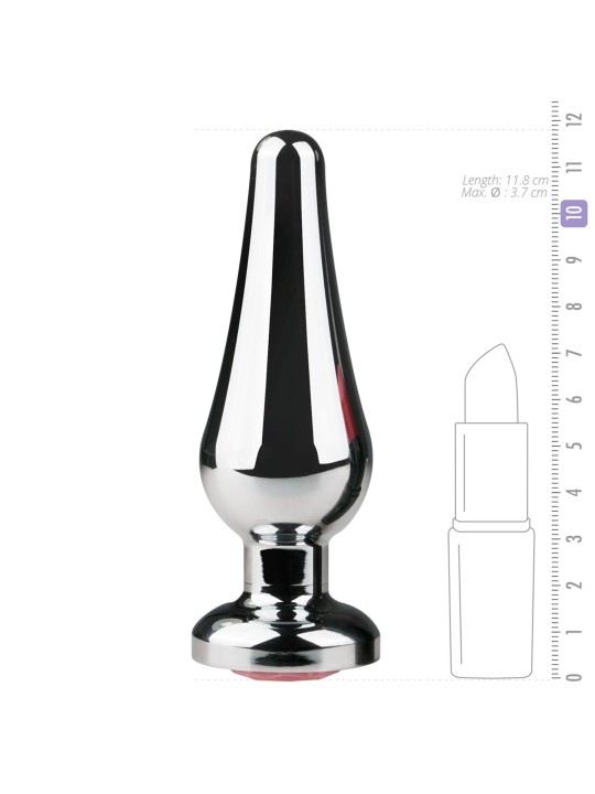 Zilverkleurige metalen buttplug met roze diamant