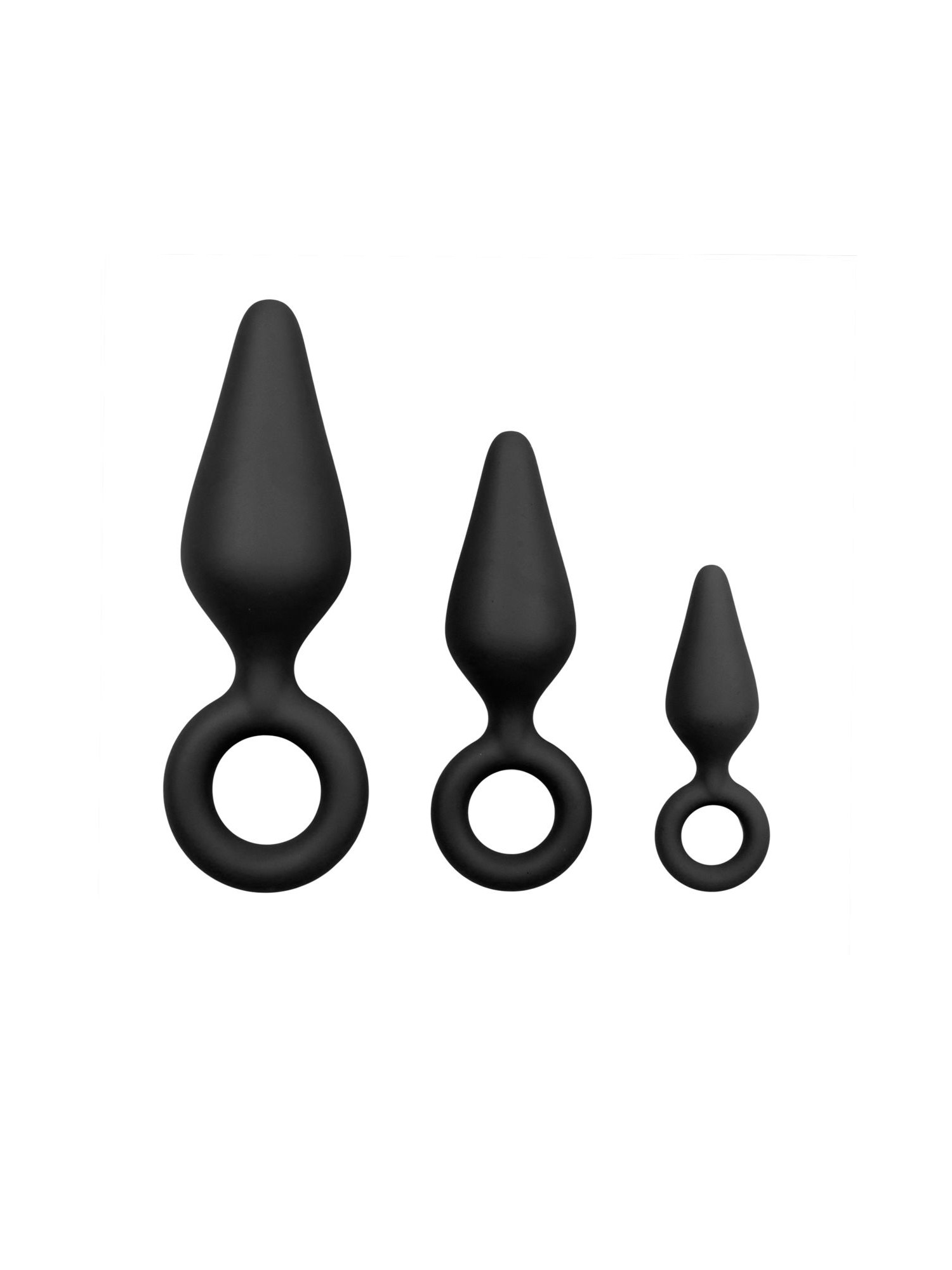 Black Buttplugs With Pull Ring - Set