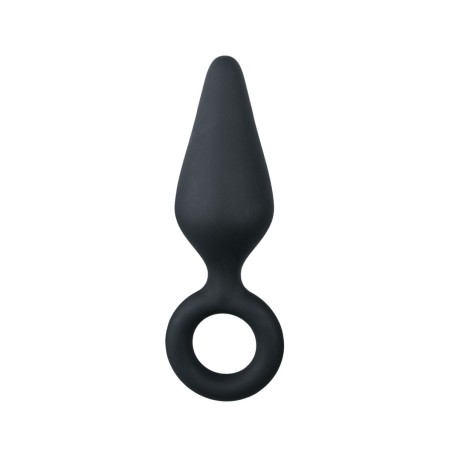 Zwarte buttplug met trekring - small 8,5 cm