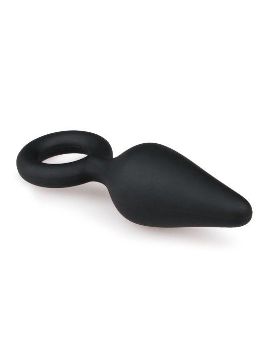 Zwarte buttplug met trekring - small