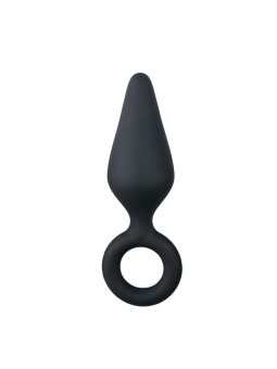 Black Buttplugs With Pull Ring - Medium