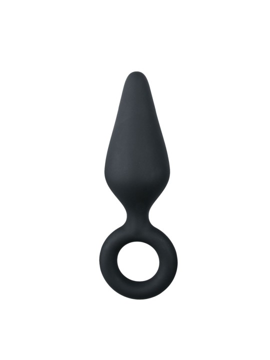 Zwarte buttplug met trekring - medium
