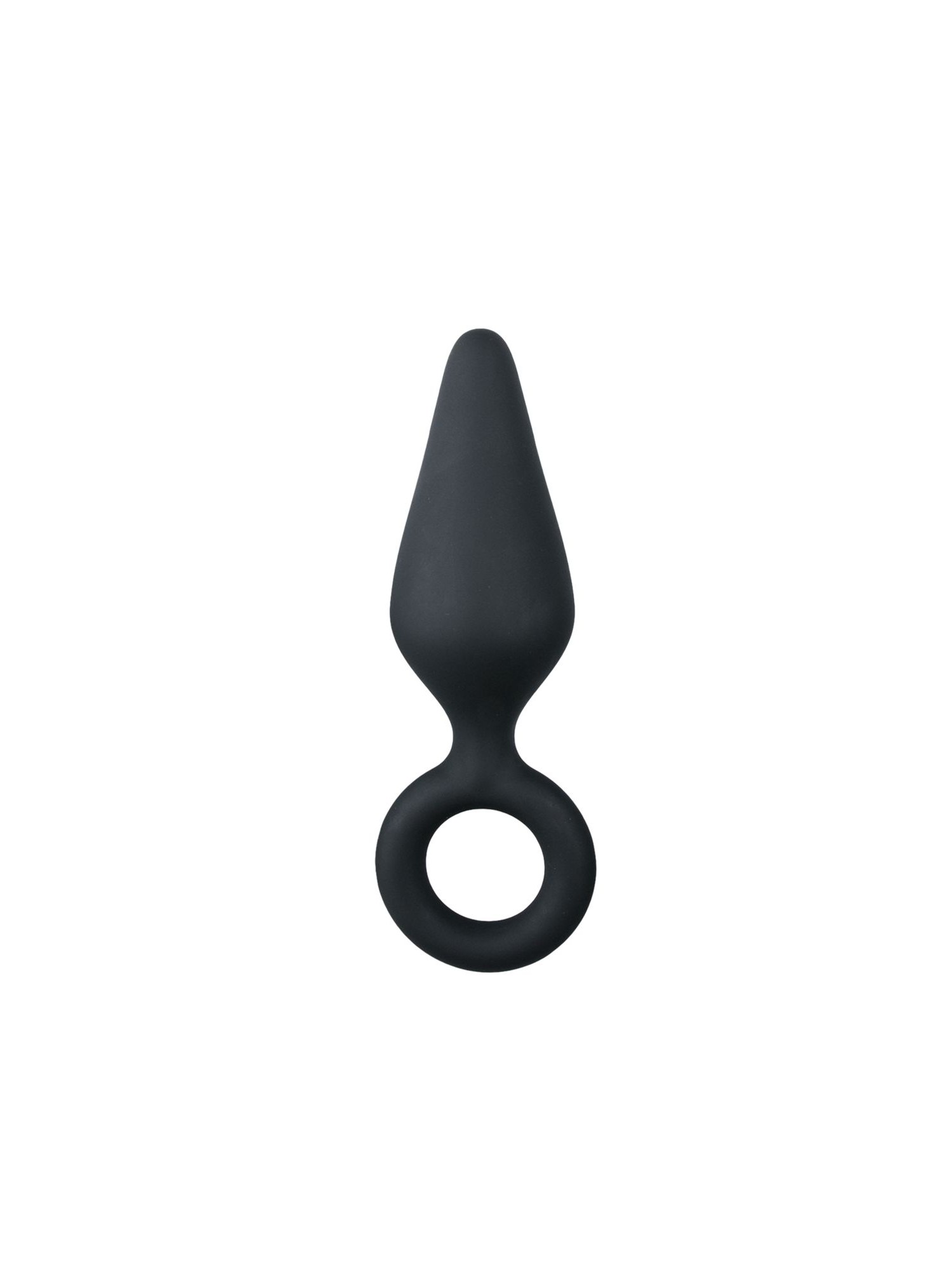 Zwarte buttplug met trekring - medium