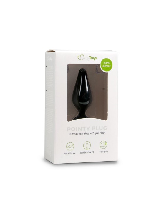 Zwarte buttplug met trekring - medium
