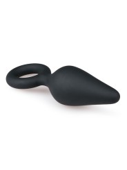 Zwarte buttplug met trekring - medium