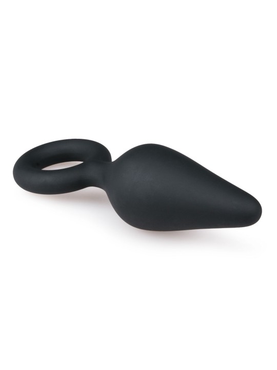 Zwarte buttplug met trekring - medium