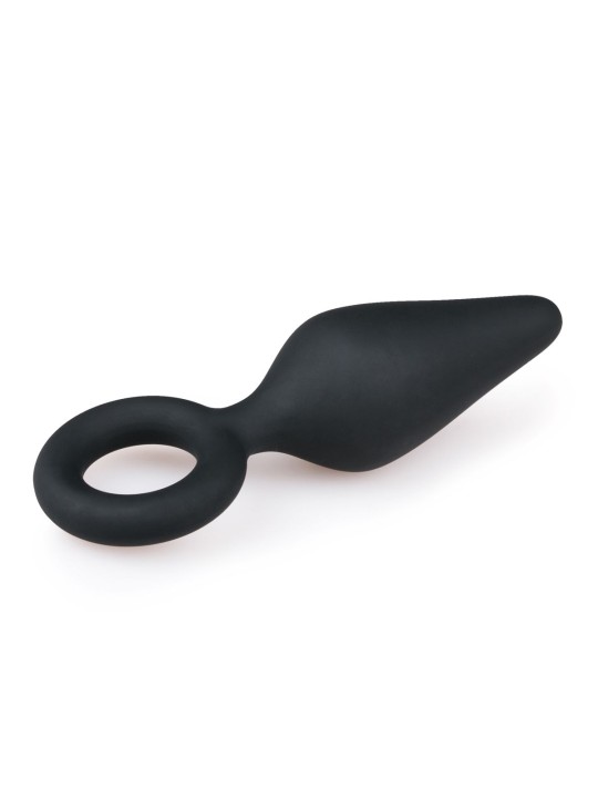 Zwarte buttplug met trekring - medium
