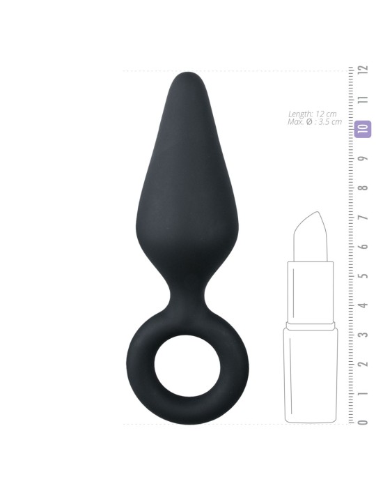 Zwarte buttplug met trekring - medium