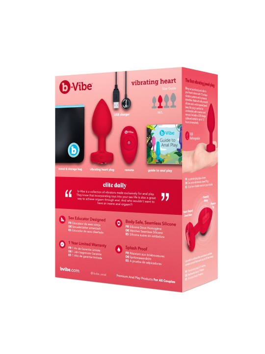 B-Vibe - Vibrerende Hartvormige Butt Plug M/L Rood