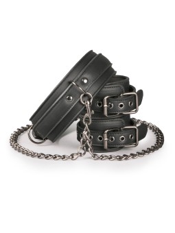 Easytoys Fetish - Kunstleren Halsband Met Handboeien - Zwart
