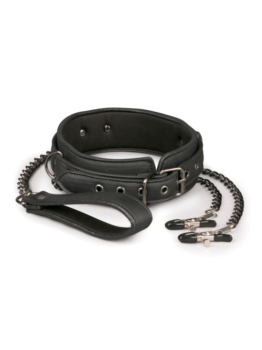 Easytoys Fetish - Kunstleren halsband met tepelklemmen