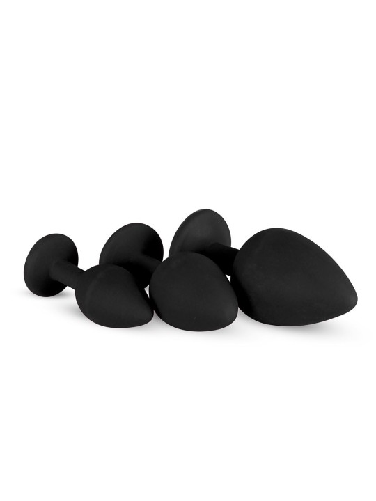 Silicone Buttplug Set with Diamond - Black