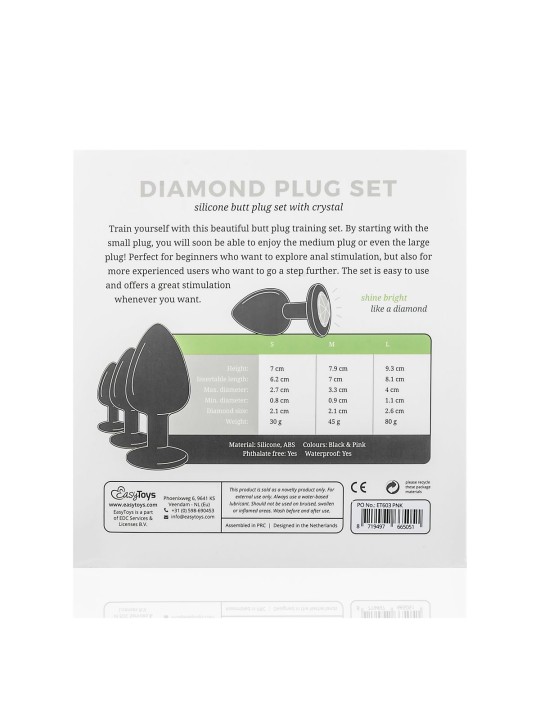 Silicone Buttplug Set with Diamond - Black