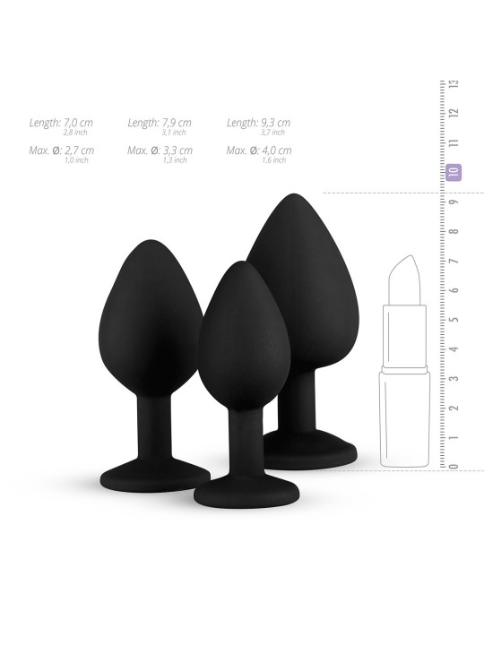 Silicone Buttplug Set with Diamond - Black
