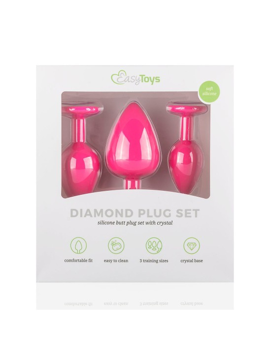 Silicone Butt Plug with Diamond - Pink