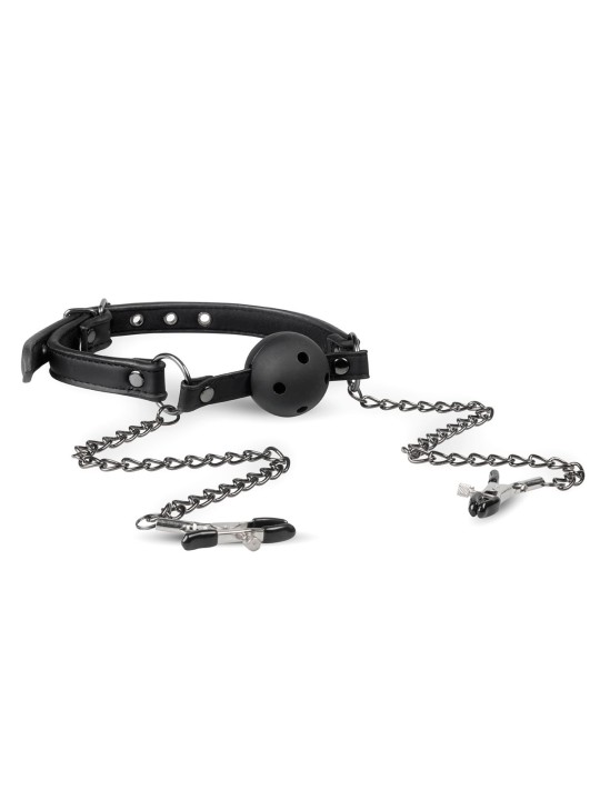 Easytoys Fetish - Open Ball Gag With Nipple Clamps
