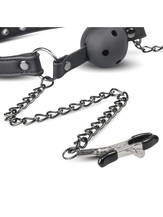 Easytoys Fetish - Open Ball Gag With Nipple Clamps