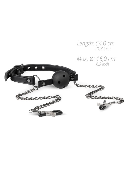 Easytoys Fetish - Open Ball Gag With Nipple Clamps