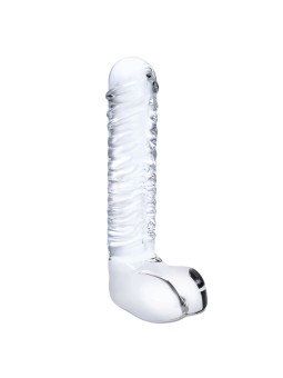 Glas - Realistic Ribbed Glass G-Spot Dildo with Balls
