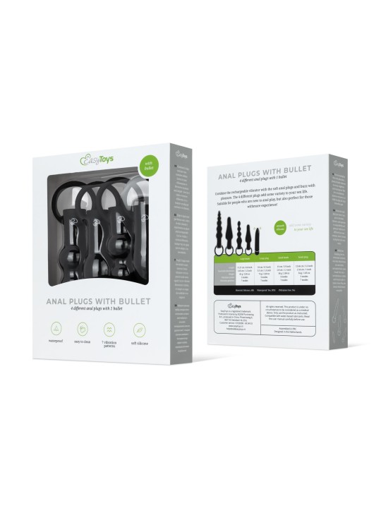 Anal Plug Set With Bullet Vibrator - Black
