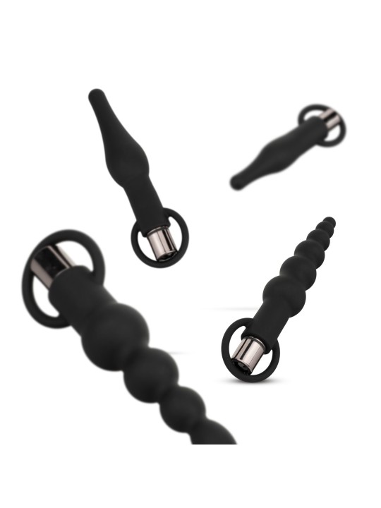 Anal Plug Set With Bullet Vibrator - Black