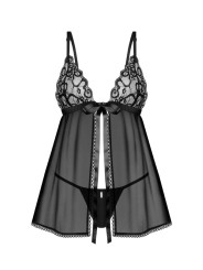 Obsessive - Blomentis Babydoll en String - Zwart