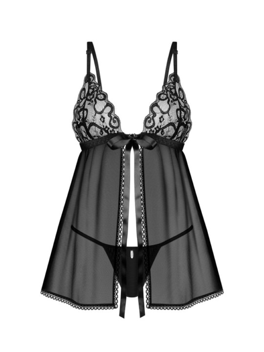 Obsessive - Blomentis Babydoll en String - Zwart