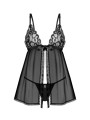 Obsessive - Blomentis Babydoll en String - Zwart