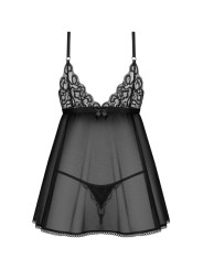 Obsessive - Blomentis Babydoll en String - Zwart