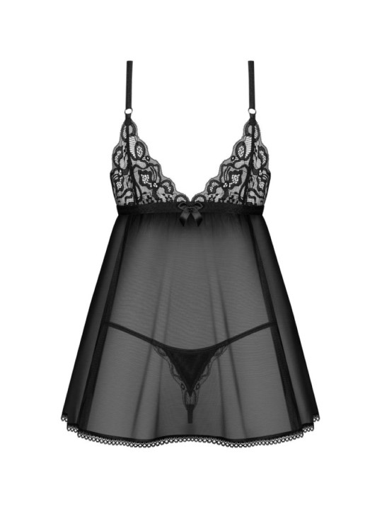 Obsessive - Blomentis Babydoll en String - Zwart