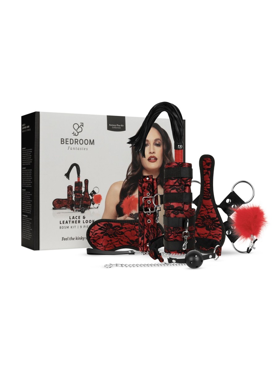 Bedroom Fantasies - Lace & Leather Look - 8-delige Bondage Set - Rood