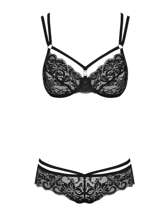 Obsessive - 2-Delige Kanten BH Set - Zwart