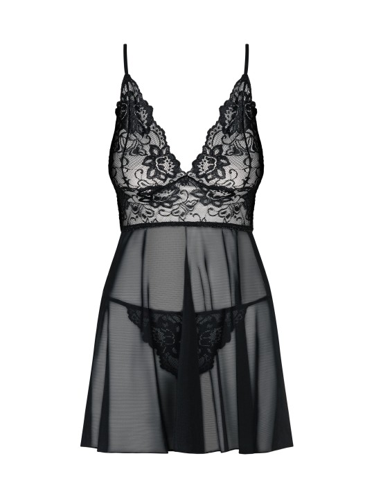 Obsessive - Idillia Babydoll and Thong - Black