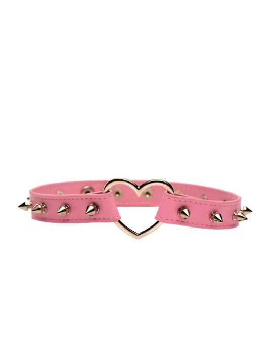 XR Brands - Spiked Heart Choker - Roze
