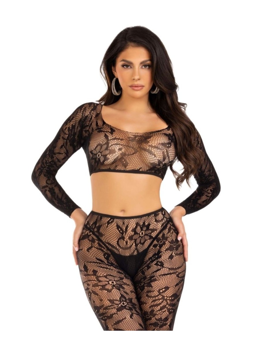 Leg Avenue - Crop Top & Footless Tights - Black