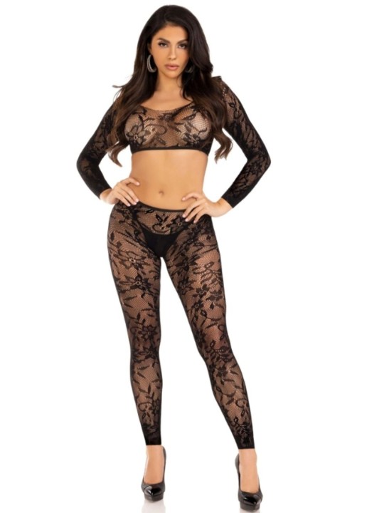 Leg Avenue - Crop Top & Footless Tights - Black