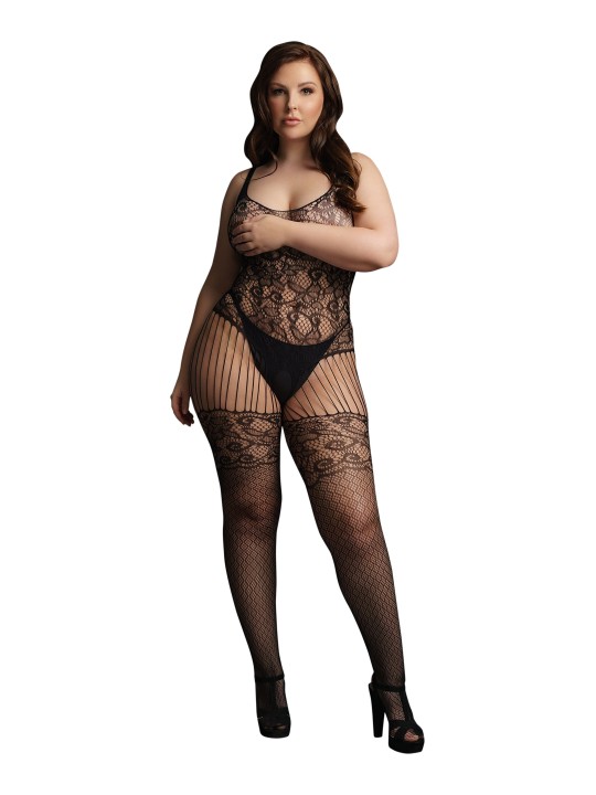 Le Desir - Lace and Fishnet Bodystocking - Black