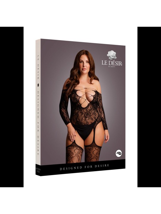 Le Désir - Criss-Cross Suspender Bodystocking Queen Size - Black