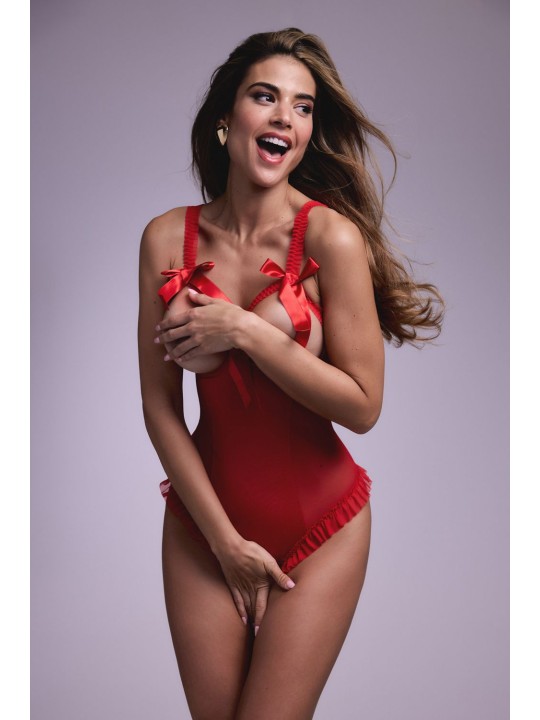 Wetlook Body met open kruis/cups Mistique-rood