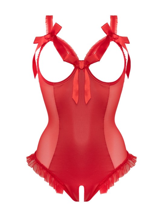 Wetlook Body met open kruis/cups Mistique-rood