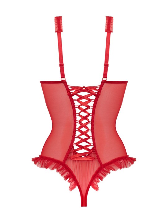 Wetlook Body met open kruis/cups Mistique-rood