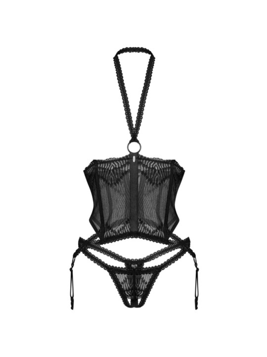 Obsessive – Cupless Corset & Crotchless Thong – Black