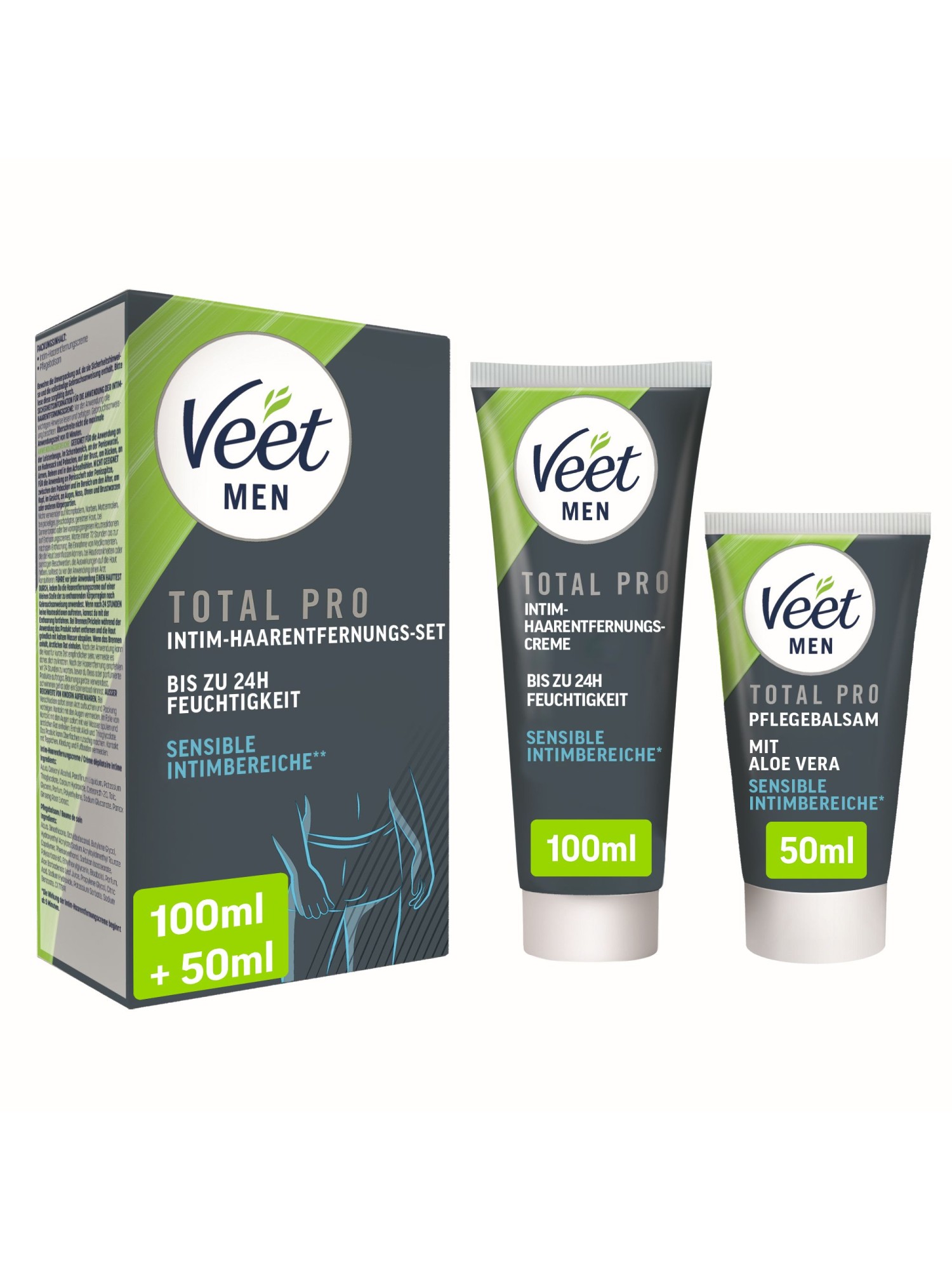 Veet Men Intim-Haarentfernungs-Set für Männer - 100 ml Tube & 50 ml Balsam