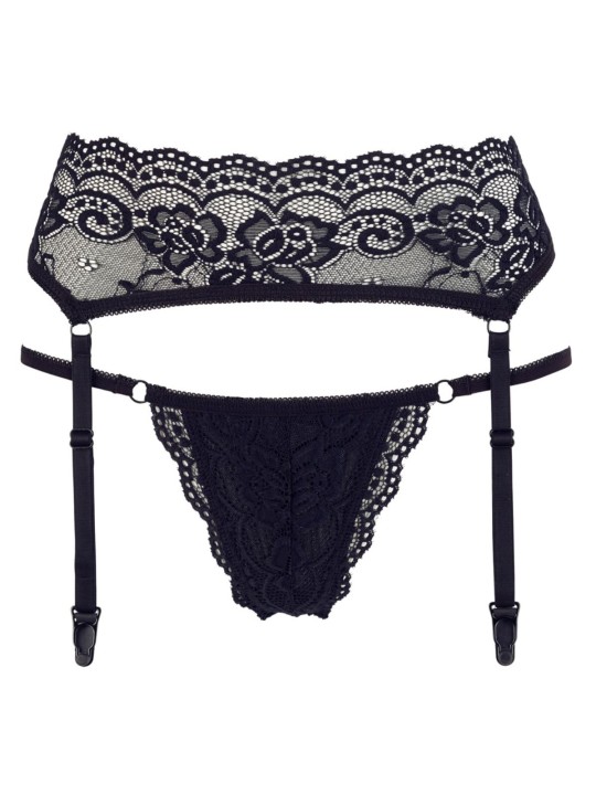 Cottelli Collection - Suspender Belt and Thong Set - Black