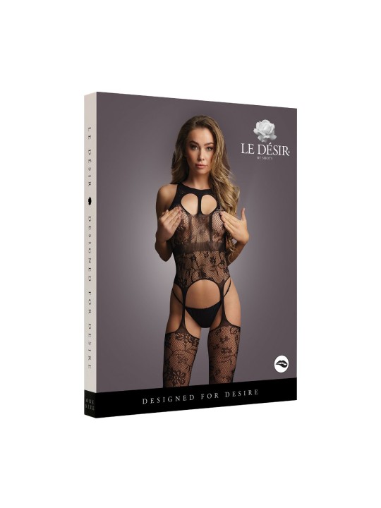 Le Désir - Lace Suspender Bodystocking - Zwart
